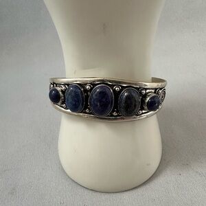 Silver tone cuff bracelet with Lapis Lazuli oval stones
